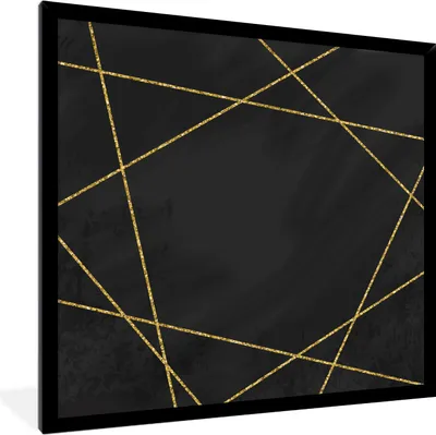Produktbild von MuchoWow® MuchoWow® Gerahmtes Poster Geometrisches Muster aus goldenen Linien auf schwarzem Hintergrund 40x40 cm - Poster mit zchwarzem Bilderrahmen - Mit Rahmen - Wanddekoration Schlafzimmer
