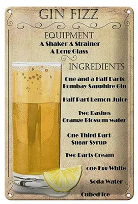 Produktbild von Blechschild Alkohol 20x30cm Gin Fizz Equipment ingredients