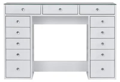 Image de CALICOSY - Coiffeuse 13 tiroirs avec vitrineReproduction blanc L120 cm - ZÉLIA