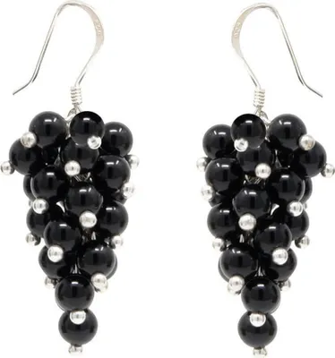 Produktbild von Ohrringe Ohrhänger aus Onyx schwarz Ø4mm & 925 Silber Trauben Ohrschmuck Damen