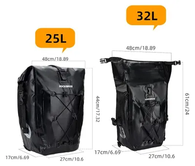 Obrázok produktu pre Vodotesná taška na bicykel, nastaviteľná, 25-32 l, čierna