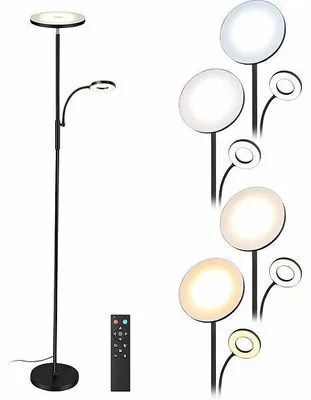 Image de Lampe sur pied télécommandée 2800 lm avec lampe de lecture - Noir
