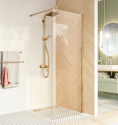 Produktbild von ECOLAM WALK IN glamour Dusche transparent Duschwand Trennwand Duschabtrennung Duschkabine 90x200 Gold golden Sicherheitsglas