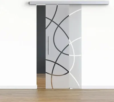 Produktbild von Pertura Glasschiebetür Komplettset Glera Loop 03 1025x2050 mm inkl.Beschlag Selir Aluminium natur,Stangengriff