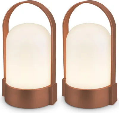 Immagine prodotto di Set di 2 lampade da tavolo a LED ricaricabili lanterna marrone IP44 touch dimmer USB-C ricaricabile