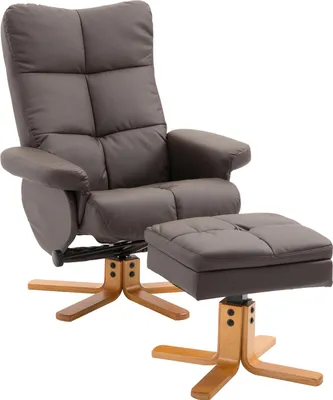 Produktbild von HOMCOM Relaxsessel mit Hocker Fernsehsessel 360° drehbar Liegefunktion Braun