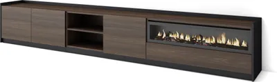 Produktbild von TV-Schrank, Lowboard, 310x37x50cm, Für TV-Geräte bis zu 80", Elektrokamin., Dunkler Eiche und Schwarz
