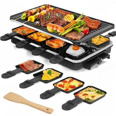 Raclette-Grill 1300 W, 8 Pfännchen, Antihaft, drehbar, für 8 Pers.