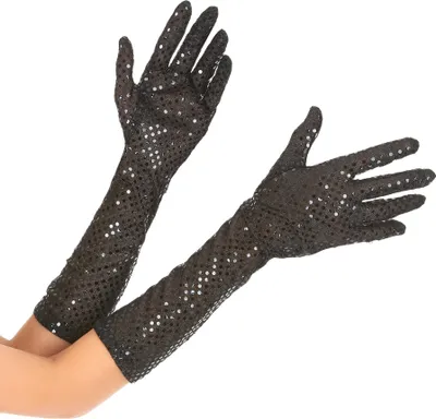 Produktbild von Elegante Pailletten-Handschuhe mittellang schwarz - Einheitsgröße
