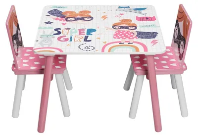 Immagine prodotto di Tavolo per bambini - Arredamento per bambini - Set tavolo e sedie per bambini - Tavolo da gioco in legno con 2 sedie