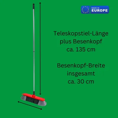 Produktbild von Novaliv Saalbesen 30 cm FEINE KUNSTBORSTEN & Kehrgarnitur Feger und Kehrblech Kunststoff Zimmerbesen mit Stiel Teleskopstiel 130 cm Saalbesen mit Gewinde Kehrfeger Kehrbesen Handfeger Kehrschaufel