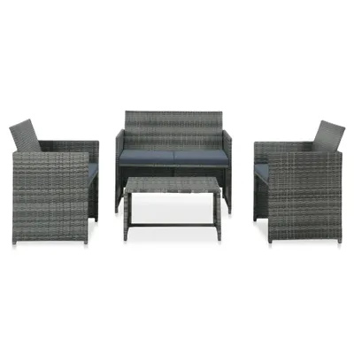 Produktbild von 4-tlg. Garten-Lounge-Set mit Auflagen Poly Rattan Grau
