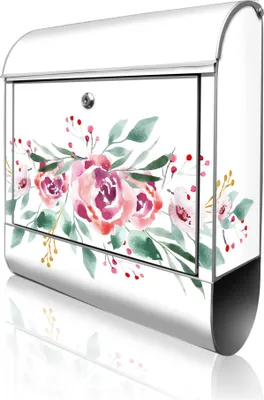 Zdjęcie produktu dla banjado Design Skrzynka pocztowa stalowa srebrna z przegródką na gazety, malowana proszkowo „Frühlingsblüte 2” 38 x 46 x 12,5 cm i 2 klucze – skrzynka pocztowa A4 z wrzutnikiem, wraz z materiałami montażowymi [BK 13207]