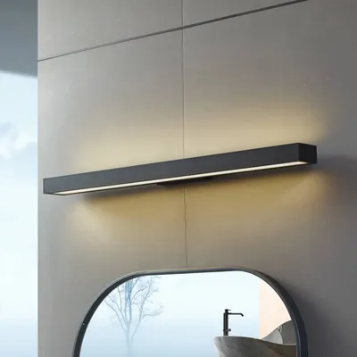Produktbild von Lucande LED-Spiegelleuchte Zafira, schwarz, Alu, 90 cm, IP44