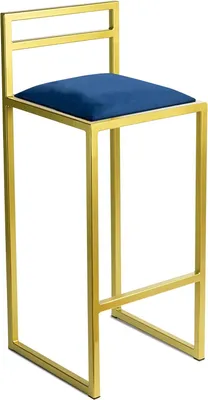 Produktbild von Barhocker 84 cm Schwarz mit Lehne – Gepolsterter Metall Barstuhl im Loft Stil - Gold - Blau