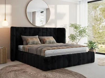 Produktbild von MKS Meble Premium Polsterbett GOLETTA CLASSIC mit Bettkasten & Stauraum 160 x 200 cm, Gasdruckfedern, Inkl. Lattenrost, Modernes Design Ehebett, Pocket Matratze - VIRE LUX - Schwarz Plüsch