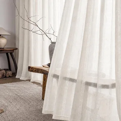 Voilegardinen 2er-Set, 140x245 cm, beige, Ösen, halbtransparent