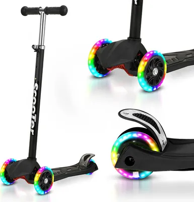 Produktbild von Jiubiaz Dětská koloběžka Fun Scooter Kick Scooter 3-kolová dětská koloběžka LED kola do 50 kg Nastavitelná výška černá
