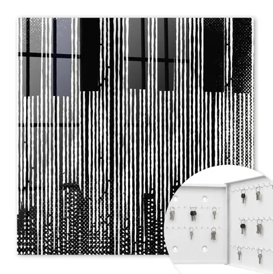 Produktbild von Metall Schlüsselkasten 30 x 30 cm - weißer Schlüsselschrank zur Wandmontage - wandhängende Schlüsselbox mit Tür - rechts öffnend - Schlüsselaufbewahrung für Flur - Büro - Arbeitszimmer - Werkstatt - Garage - Geometrische Linien