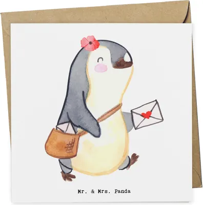 Produktbild von Mr. & Mrs. Panda Glückwunschkarte Postbotin Herz - Weiß - Geschenk, Postlerin, Liebe, Briefzustellerin, faltkarte, Klappkarte, Nachricht, Jubiläum, doppelkarte, Grußkarte