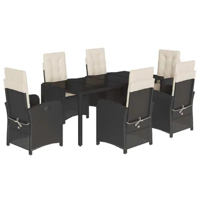Produktbild von vidaXL 7-tlg. Garten-Essgruppe mit Kissen Schwarz Poly Rattan