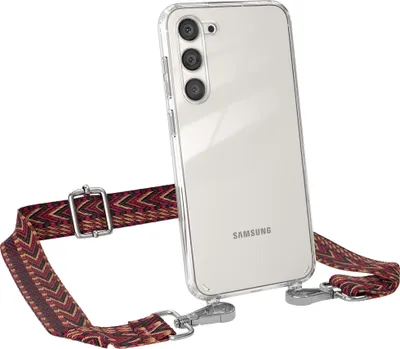 Produktbild von EAZY CASE Handykette - Verstellbarer Trageriemen kompatibel mit Samsung Galaxy S23 Plus, Handykordel mit transparenter Silikon-Hülle, Band in Rot