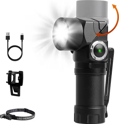 Image de Mustbau 2 en 1 Lampe frontale et lampe de poche LED Rechargeable, Mini lampe de poche 500 lumens avec 6 modes d'éclairage, orientable de 90 à 180°, Compacte et légère, Longue durée d'utilisation, IPX6 Etanche pour le camping, la randonnée