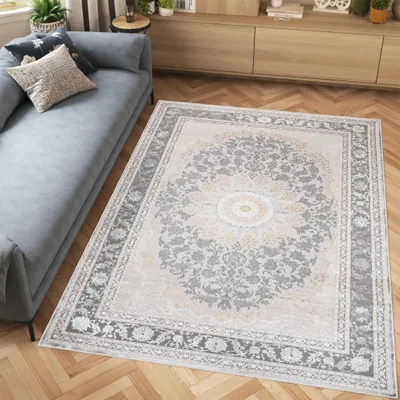 Image de Tapis HERA Moderne Gris Beige Salon Chambre 120 x 170 cm