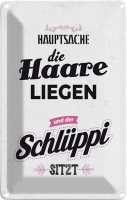 Produktbild von vianmo Blechschild 18x12 cm Hauptsache Haare liegen Schlüppi Spruch Zitat
