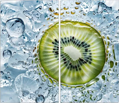 Produktbild von Spritzschutz Herdabdeckplatte Schneidebrett aus Glas Kiwi mit Eis 2-Teilig (60x52cm)