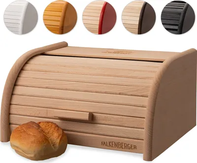 Produktbild von FALKENBERGER Brotkasten aus Buchenholz ca. 31x25x16cm M Rollbrotkasten traditionell Brotbox mit Roll-Deckel Handmade