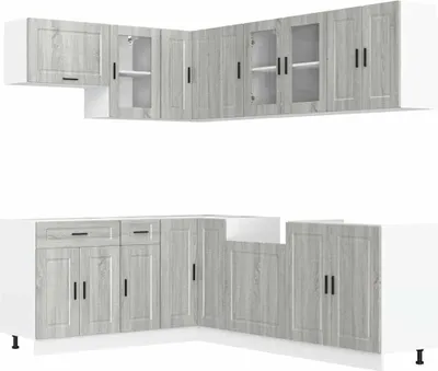 Produktbild von 11-tlg. Küchenschrank-Set Porto Grau Sonoma Holzwerkstoff