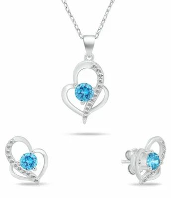 Produktbild von Originelles Silberschmuckset Herzen mit hellblauen Zirkonen SET294WAQ ( Halskette, Ohrringe)