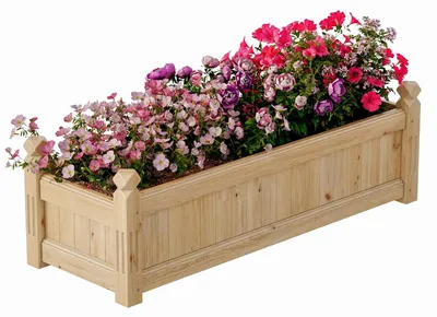 Image de Jardinière surélevée en bois - Bac à fleurs rectangulaire - 110,5 cm de long - Pour légumes, fleurs et herbes aromatiques - Bois naturel