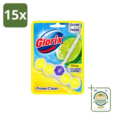 Produktbild von 15 x Glorix Power Clean WC-Stein - Zitrone - Vorratspackung - 15 Stücke