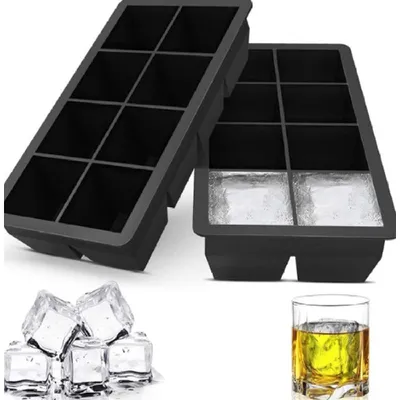 Produktbild von Set mit 2 flexiblen und stapelbaren Silikon-Eiswürfelformen, BPA-frei
