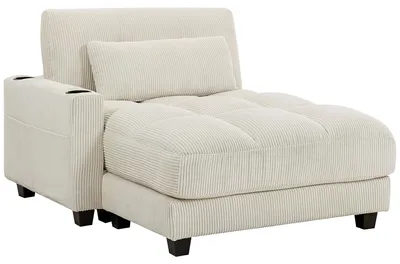 Produktbild von Cord-Sofa mit Schlaffunktion, Schlafsofa mit Becherhalter, Chaiselongue, Cremeweiß  |  Taschenfederkissen  |  25 cm Polsterung  |  147 x 114 x 86 cm
