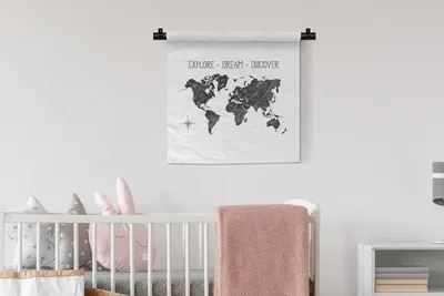 Produktbild von MuchoWow® Wandteppich Wandbehang Weltkarte - Kompass - Zitat 60x60 cm Tapisserie Dekoration Wandtuch - Dekorationen - Wand Decke