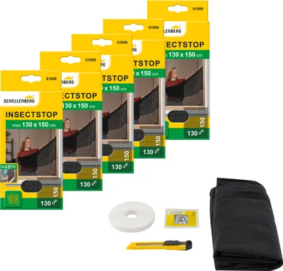 Produktbild von Schellenberg 5er Pack 51009 Fliegengitter ELASTIC, für Fenster mit Wetterschenkel, Insektenschutz ohne bohren, anthrazit, 130 x 150 cm