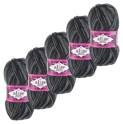 5x100g Sockenwolle Superwash 4-fädig Schurwolle Strumpfstrickgarn anthrazit