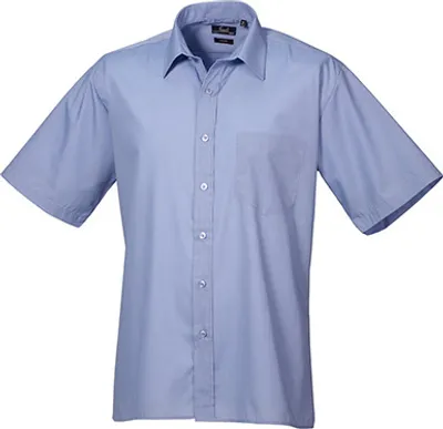 Image de Premier Workwear , Chemise à manches courtes en popeline pour hommes , Mid Blue , 43 (17)