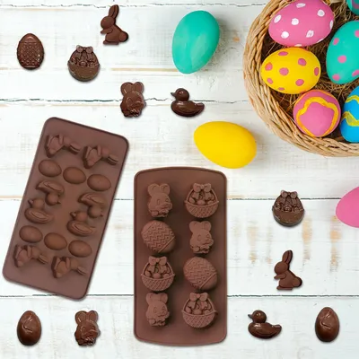 Produktbild von Schokoladenformen - 4 Stück Osterei und Hase Formen für Süßigkeiten, Gelee und Eiswürfel