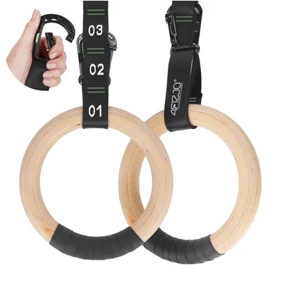 Produktbild von 4FIZJO Holz-Gymnastikringe, 2 Stück, für Krafttraining, Crossfit und Bodyweight, schwarz-grün