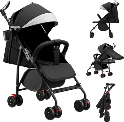 Produktbild von Buggy Kinderwagen verstellbare Rückenlehne Leicht mit Polsterung und Moskitonetz Schwarz