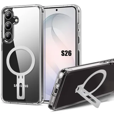 Image de Coque pour Samsung Galaxy S26, Silicone Anti-Rayures Transparente avec Support Réglable