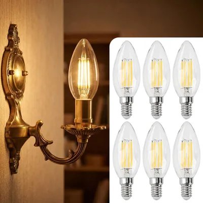 Produktbild von 6er-Set LED Filament Kerzenlampe C35 E14 4W 400lm Warmweiss 2500K Vintage Glühbirne Retro Glühlampe Warmes Licht Windlicht Kerzenform