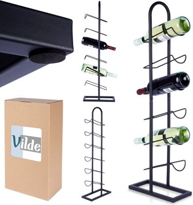 Vilde Weinregal Flaschenständer Weinhalter Flaschenregal Weinflaschenhalter aus Metall für 6 Flaschen schwarz 27x13x84,5 cm