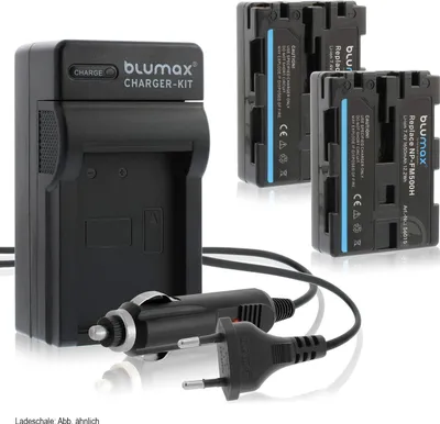 Produktbild von 2x Akku + Lader für Sony NP-FM500H DSLR-Alpha 500 900 SLT-A58 77 99 1650 mAh