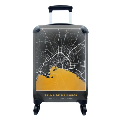 Produktbild von MuchoWow® Koffer Handgepäck Trolley Rollkoffer Kleine Reisekoffer mit 4 Rollen - Mallorca - Stadtplan - Gold - Karte - Cabin Size < 55x40x23 cm & 55x40x20 cm - Fotokoffer - Kabinenkoffer - Boardgepäck - Reise-Box - Reisekoffer - Reisegepäck - Koffer mit Bild - Trolley für Kinder