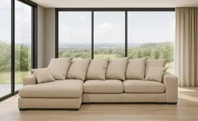Produktbild von Kaiser Möbel Ecksofa mit schlaffunktion und bettkasten, Sofa L-form, Couch L-form Gabon Hellbeige Ottomane Links